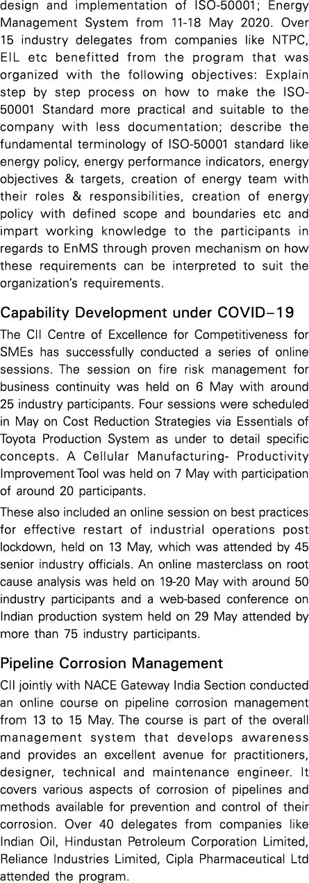 design and implementation of ISO-50001; Energy Management System from 11-18 May 2020  Over 15 industry delegates from   