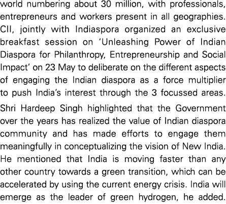 world numbering about 30 million, with professionals, entrepreneurs and workers present in all geographies  CII, join   