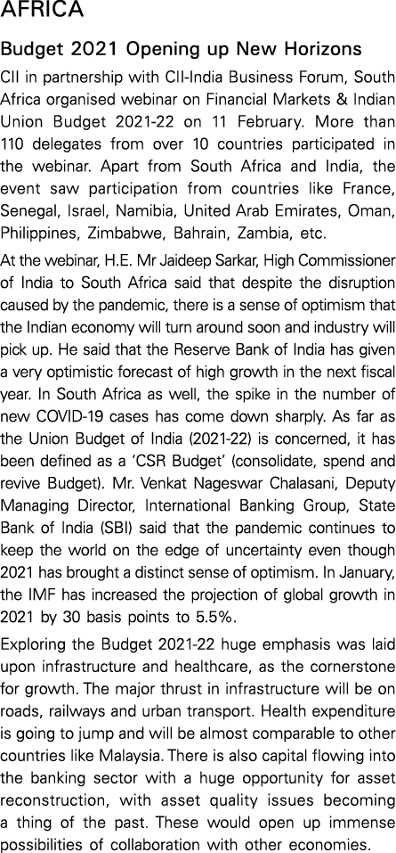 Africa Budget 2021 Opening up New Horizons CII in partnership with CII-India Business Forum, South Africa organised w   