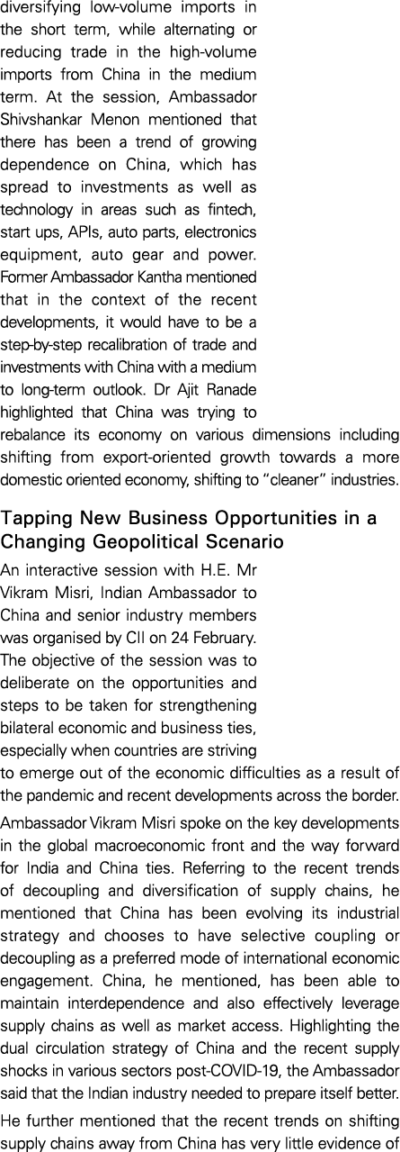 diversifying low-volume imports in the short term, while alternating or reducing trade in the high-volume imports fro   