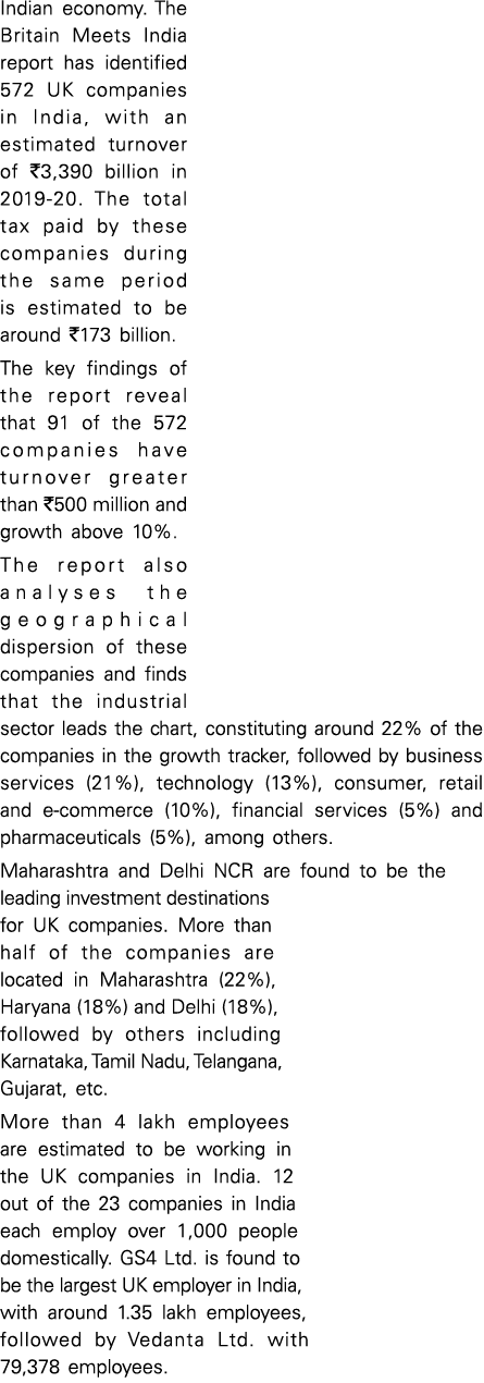 Indian economy  The Britain Meets India report has identified 572 UK companies in India, with an estimated turnover o   