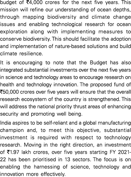 budget of  4,000 crores for the next five years  This mission will refine our understanding of ocean depths, through    