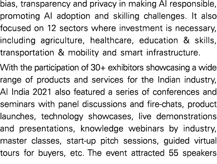bias, transparency and privacy in making AI responsible, promoting AI adoption and skilling challenges  It also focus   