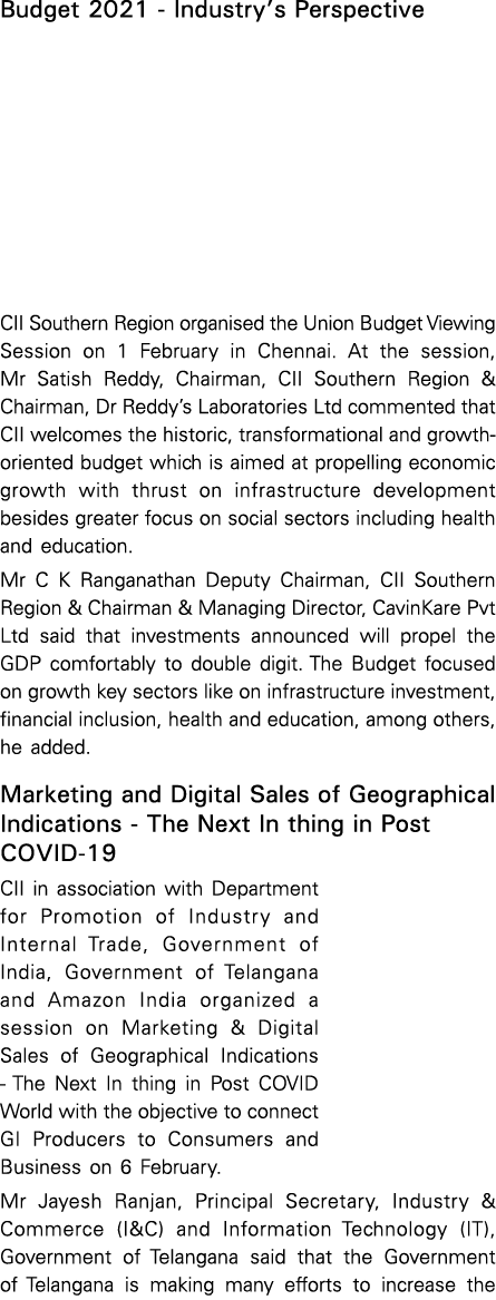 Budget 2021 - Industry s Perspective CII Southern Region organised the Union Budget Viewing Session on 1 February in    