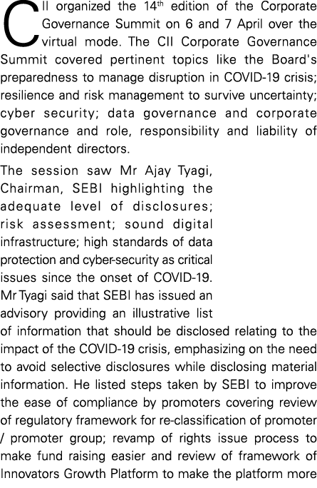 CII organized the 14th edition of the Corporate Governance Summit on 6 and 7 April over the virtual mode  The CII Cor   