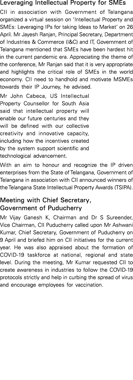 Leveraging Intellectual Property for SMEs CII in association with Government of Telangana organized a virtual session   