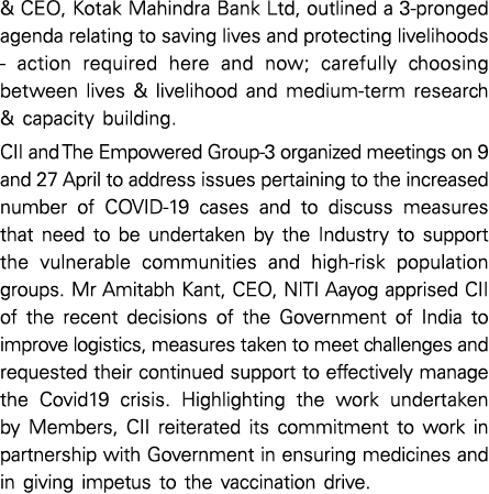 & CEO, Kotak Mahindra Bank Ltd, outlined a 3-pronged agenda relating to saving lives and protecting livelihoods - act   