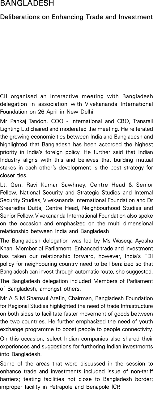 Bangladesh Deliberations on Enhancing Trade and Investment CII organised an Interactive meeting with Bangladesh deleg   