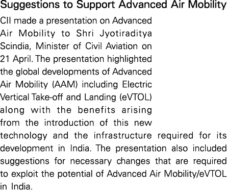 Suggestions to Support Advanced Air Mobility CII made a presentation on Advanced Air Mobility to Shri Jyotiraditya Sc   
