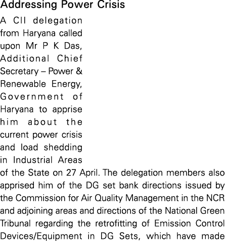 Addressing Power Crisis A CII delegation from Haryana called upon Mr P K Das, Additional Chief Secretary   Power & Re   