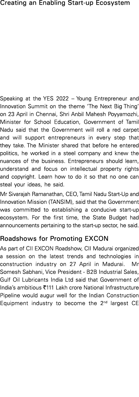 Creating an Enabling Start-up Ecosystem Speaking at the YES 2022   Young Entrepreneur and Innovation Summit on the th   