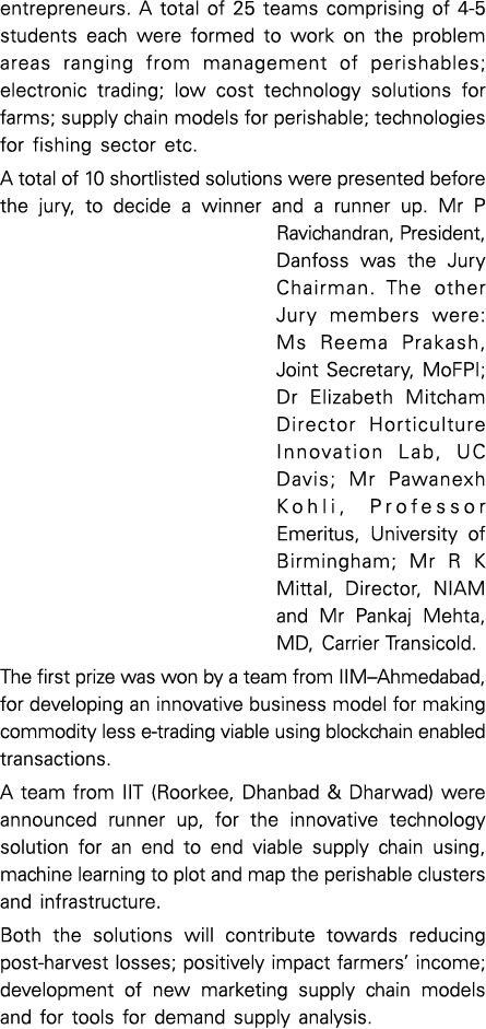 entrepreneurs  A total of 25 teams comprising of 4-5 students each were formed to work on the problem areas ranging f   