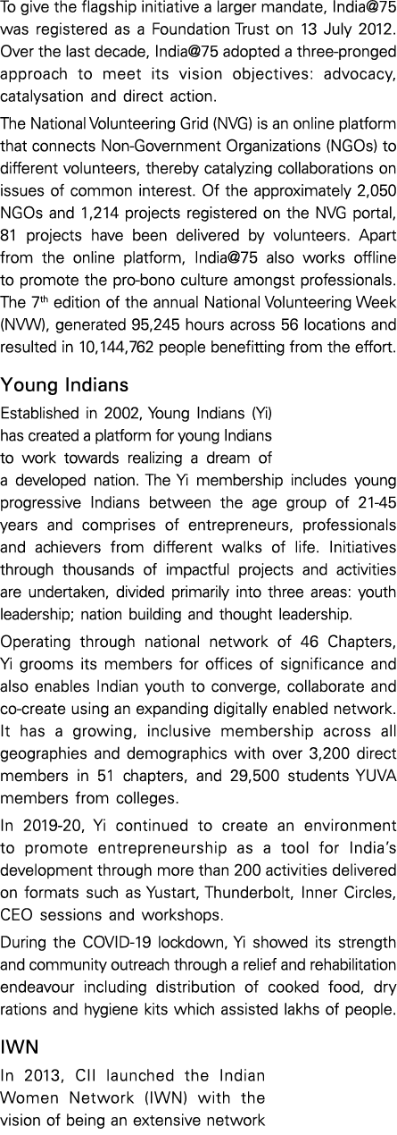 To give the flagship initiative a larger mandate, India 75 was registered as a Foundation Trust on 13 July 2012  Over   