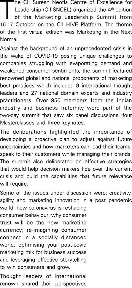 The CII Suresh Neotia Centre of Excellence for Leadership (CII-SNCEL) organized the 4th edition of the Marketing Lead   