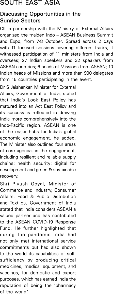 South East Asia Discussing Opportunities in the Sunrise Sectors CII in partnership with the Ministry of External Affa   