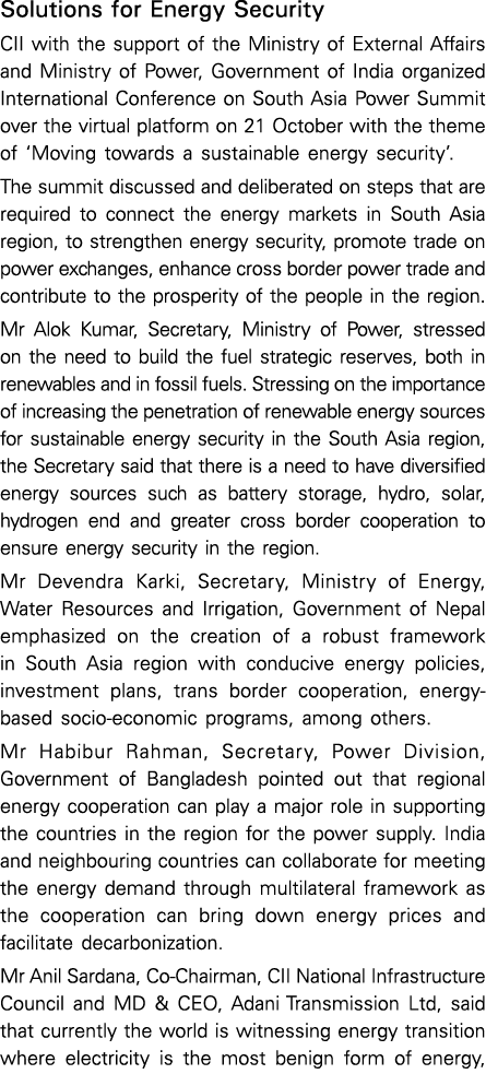 Solutions for Energy Security CII with the support of the Ministry of External Affairs and Ministry of Power, Governm   