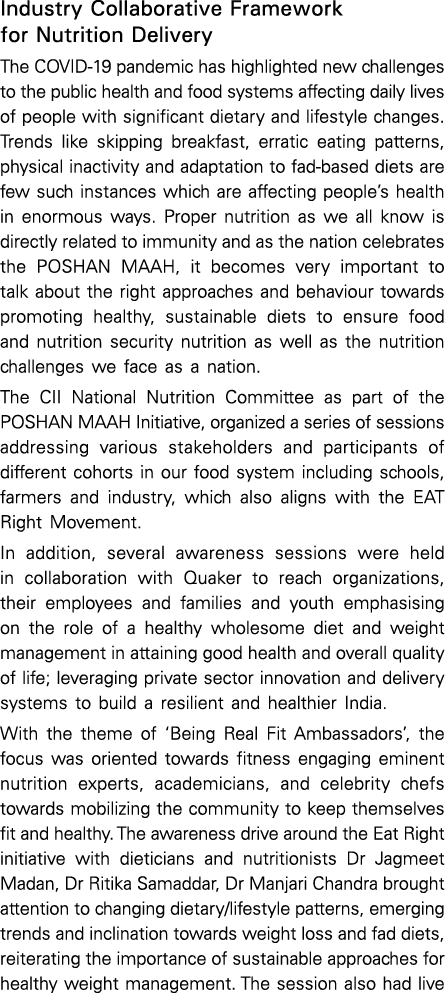 Industry Collaborative Framework for Nutrition Delivery The COVID-19 pandemic has highlighted new challenges to the p   