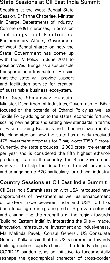 State Sessions at CII East India Summit Speaking at the West Bengal State Session, Dr Partha Chatterjee, Minister in    