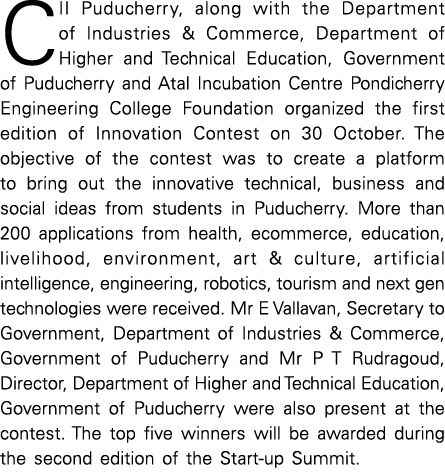 CII Puducherry, along with the Department of Industries & Commerce, Department of Higher and Technical Education, Gov   