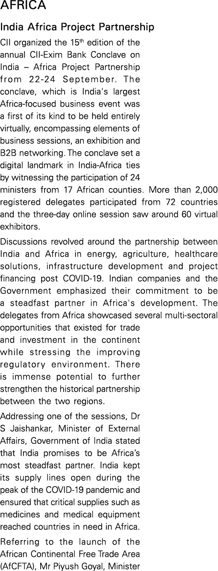 AFRICA India Africa Project Partnership CII organized the 15th edition of the annual CII-Exim Bank Conclave on India    