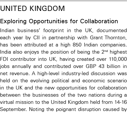 United Kingdom Exploring Opportunities for Collaboration Indian business  footprint in the UK, documented each year b   