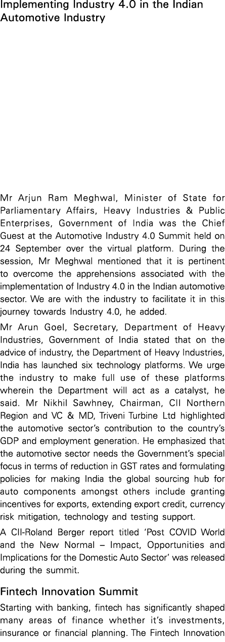 Implementing Industry 4 0 in the Indian Automotive Industry Mr Arjun Ram Meghwal, Minister of State for Parliamentary   