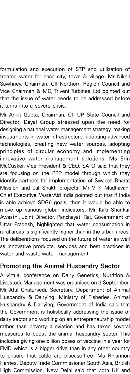 formulation and execution of STP and utilization of treated water for each city, town & village  Mr Nikhil Sawhney, C   