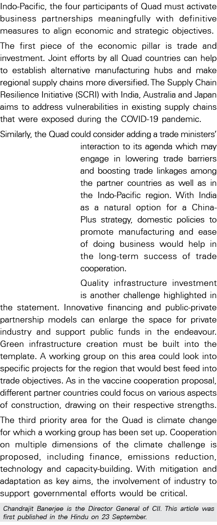 Indo-Pacific, the four participants of Quad must activate business partnerships meaningfully with definitive measures   
