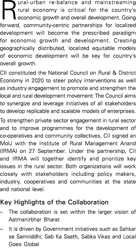 Rural-urban re-balance and mainstreaming rural economy is critical for the country s economic growth and overall deve   
