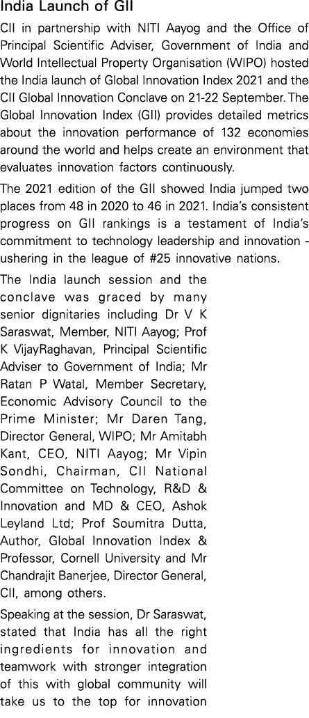 India Launch of GII CII in partnership with NITI Aayog and the Office of Principal Scientific Adviser, Government of    