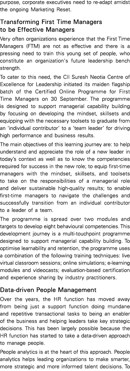 purpose, corporate executives need to re-adapt amidst the ongoing Marketing Reset  Transforming First Time Managers t   