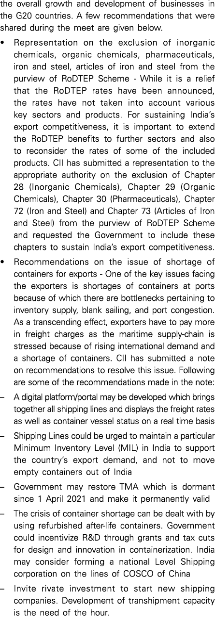 the overall growth and development of businesses in the G20 countries  A few recommendations that were shared during    