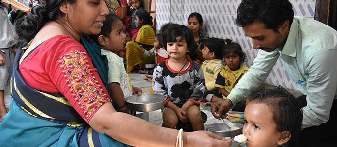 Nutritional support to children at an Anganwadi Centre in Kolkata